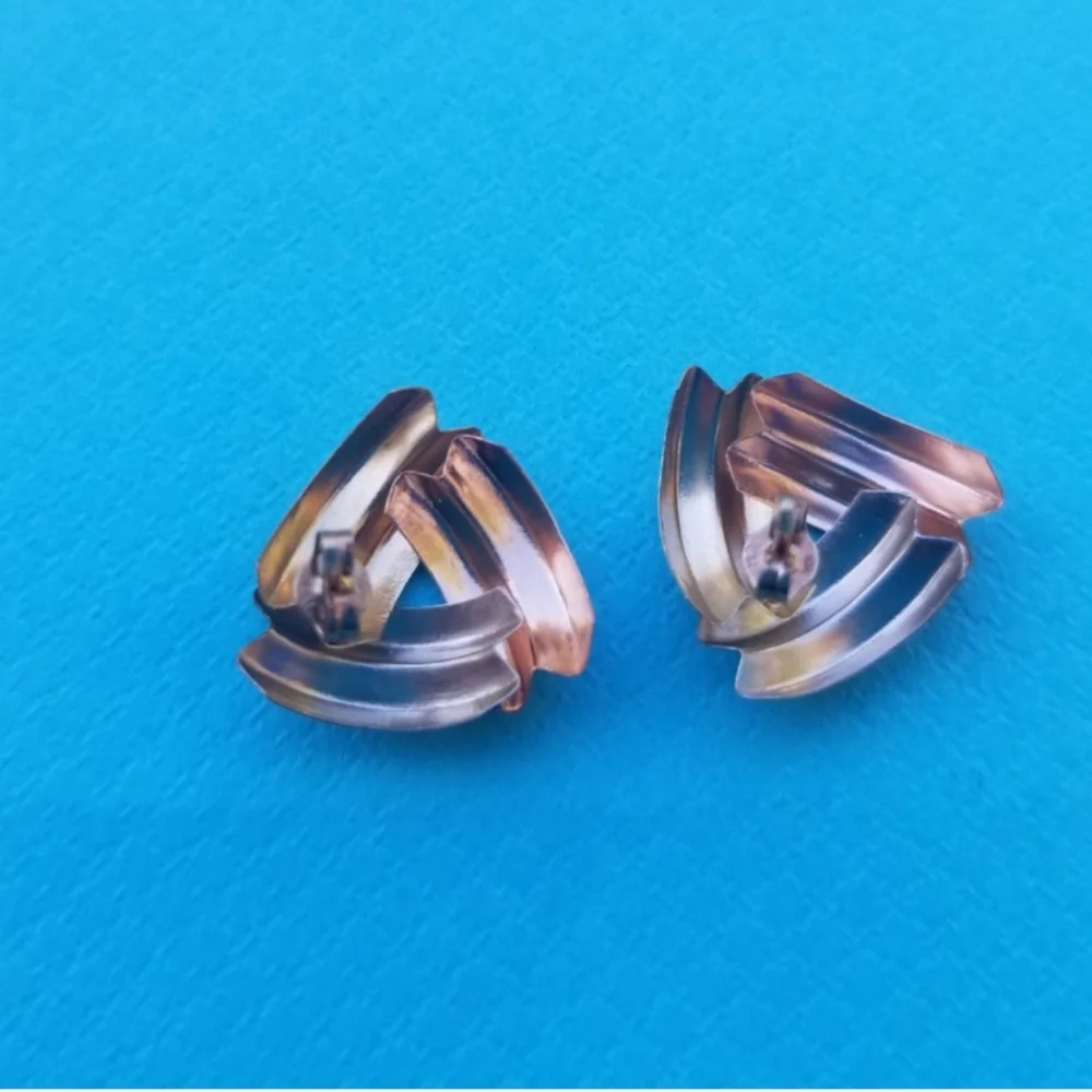 Tri-Colored Gold Post Earrings - Picture 6 of 8